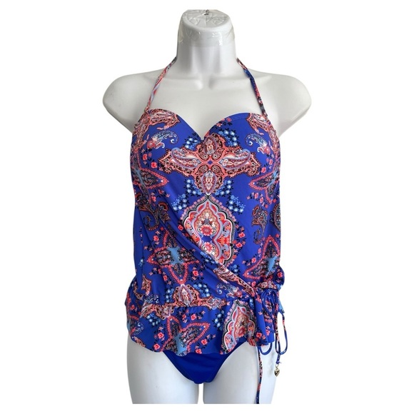 Cremieux Blue Paisley Halter Swimsuit. Size M - Picture 1 of 11
